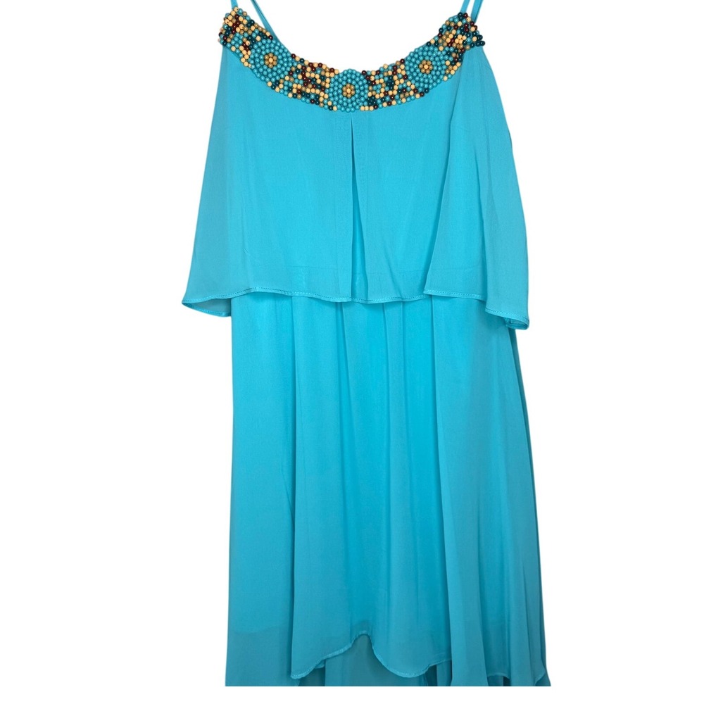 Bisou Bisou Michele Bohbot Turquoise Beaded High-Low Tiered Dress 6 ethereal